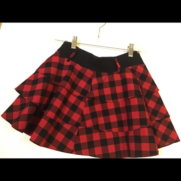 Girls camp rock Buffalo check red n black plaid ruffled mini skirt - Picture 7 of 12